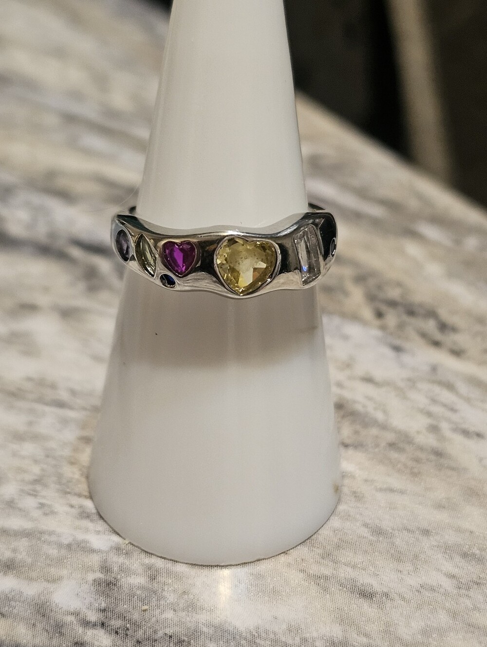 Adjustable Sterling Silver 925 Colorful CZ Heart Ring
